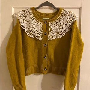 Anthropologie-Maeve Lace Collared Sweater